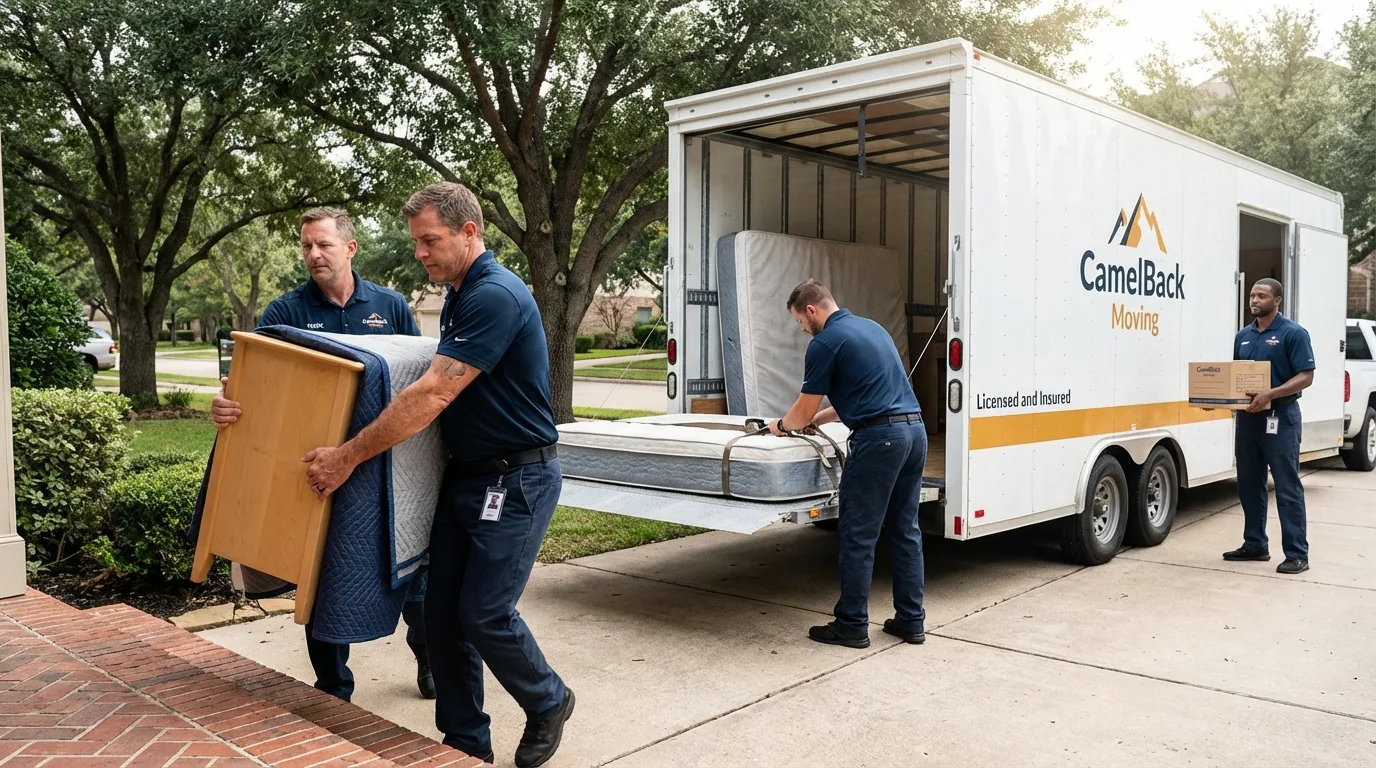 Crew loading residential truck for cross-state move from Lawrence, KS